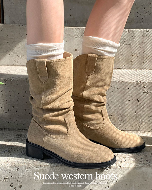 グレー スエード ウエスタンブーツ スエードシャーリングミドルブーツ | ファッション通販サイト NUGU