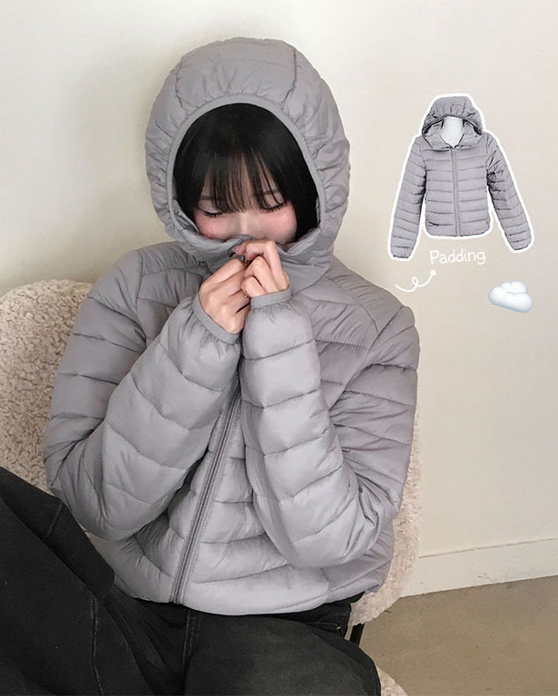 ウエストゴム軽量ウェロンフードダウンジャケット