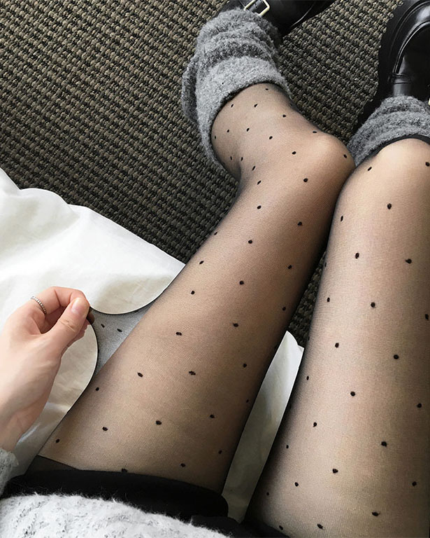ドット柄シースルーロングストッキング