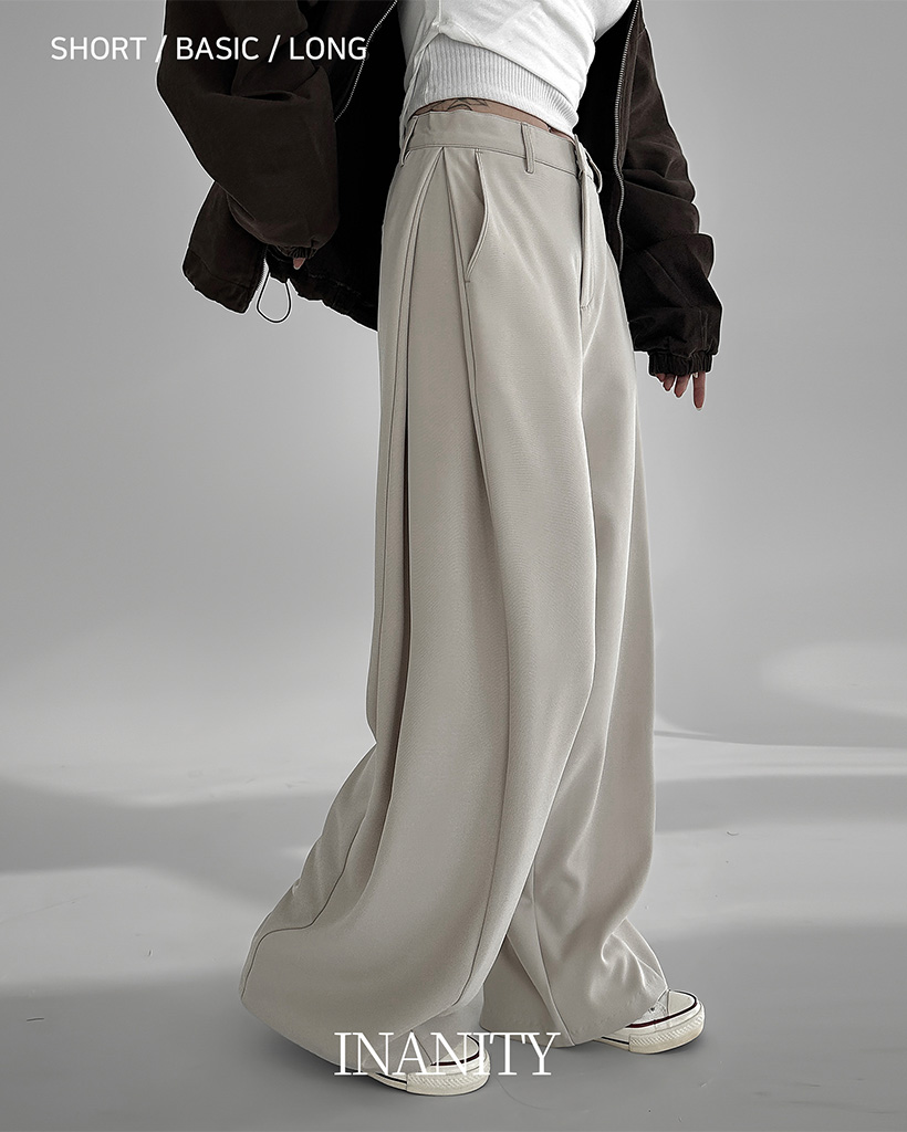 (4color)[選べる着丈]ハイウエストピンタックワイドスラックス