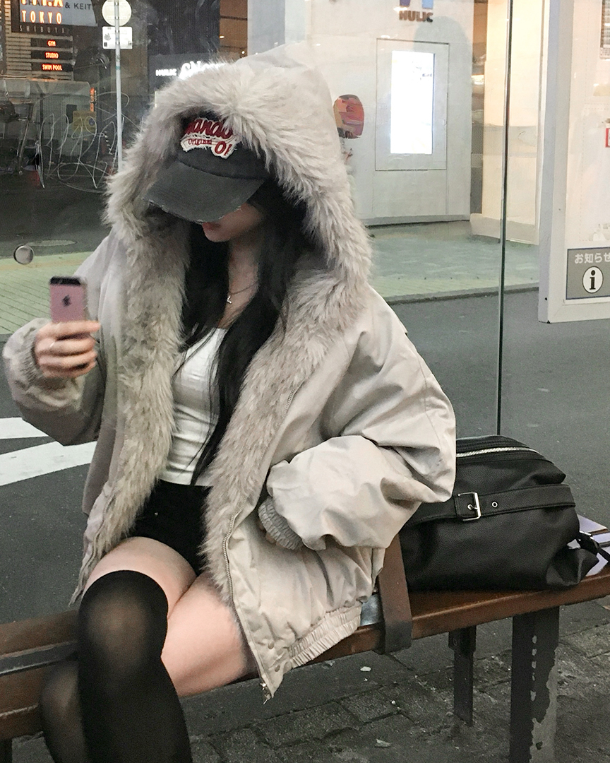 ファーフードダウンジャンパー