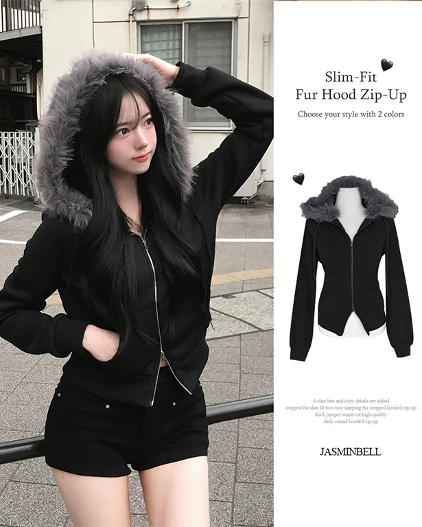 ファー起毛クロップパーカー