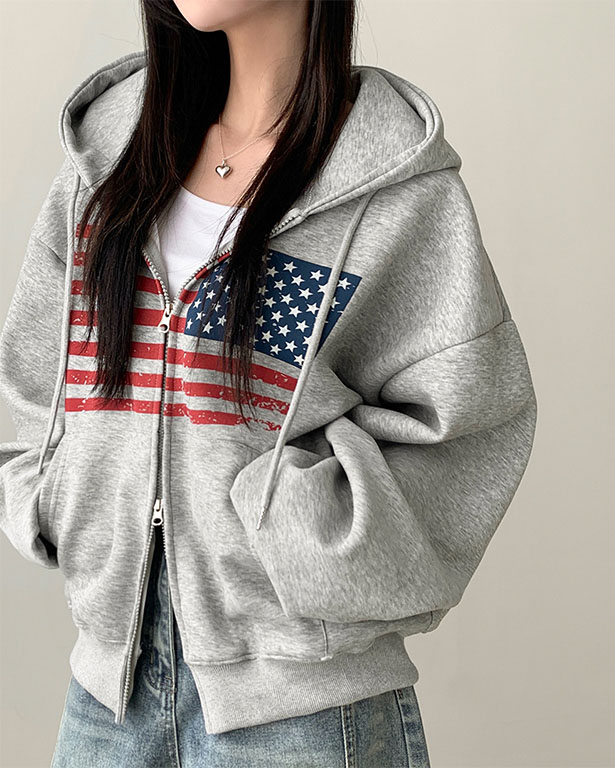 [2way]オーバーサイズUSAプリントパーカー