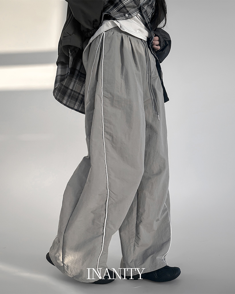 (4color)[丈が選べる]サイドラインナイロンワイドパンツ