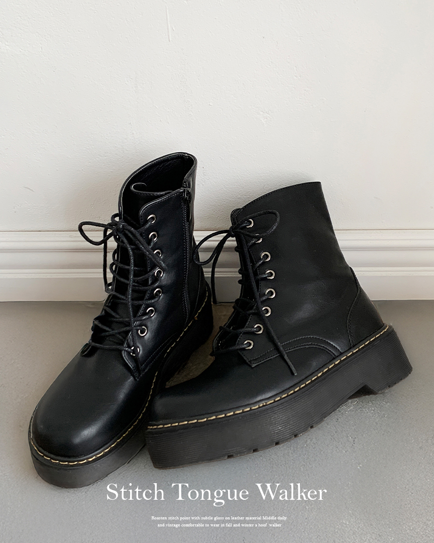 ステッチポイント厚底レザーレースアップブーツ | ファッション通販