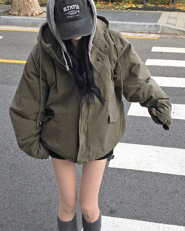 オーバーサイズフードショートミリタリージャケット | ファッション