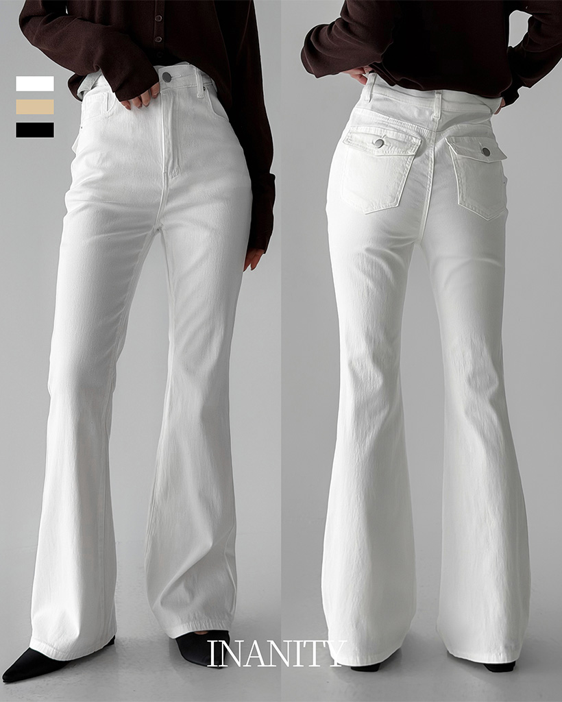 (3color)[選べる着丈]ハイウエストストレッチブーツカットパンツ