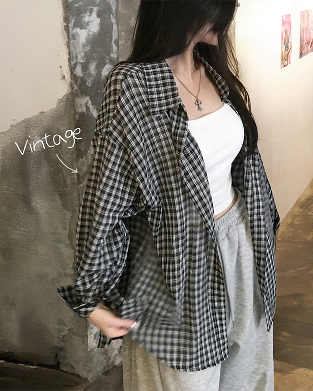 ちゃめちゃめさん　サイズ確認ページ オーバーサイズシアサッカーチェックシャツ | ファッション通販サイト NUGU