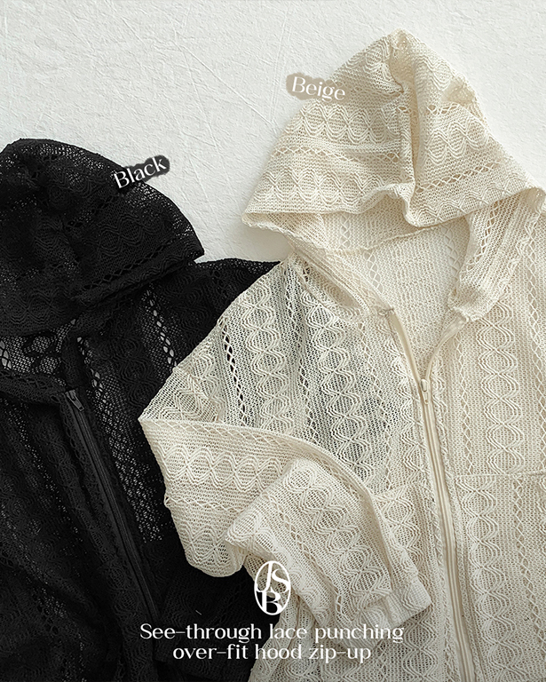 シースルーレースパンチングオーバーサイズニットパーカー