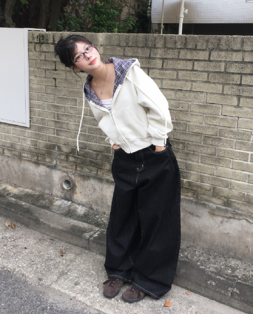 チェックバイカラーパーカー