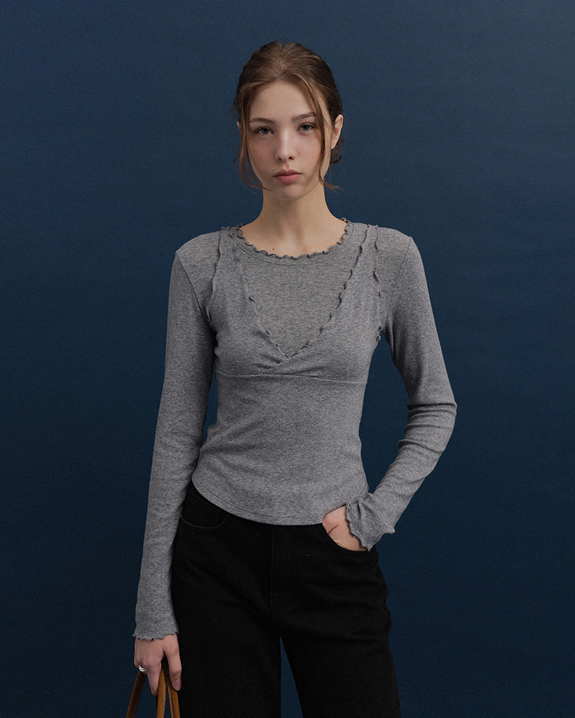 [yu x For Your Eyes Only] Lany Bustier Layered Setup (Gray)