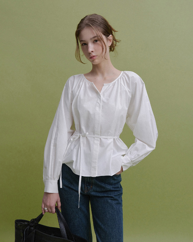 Senna Shirring Cotton Blouse (White)