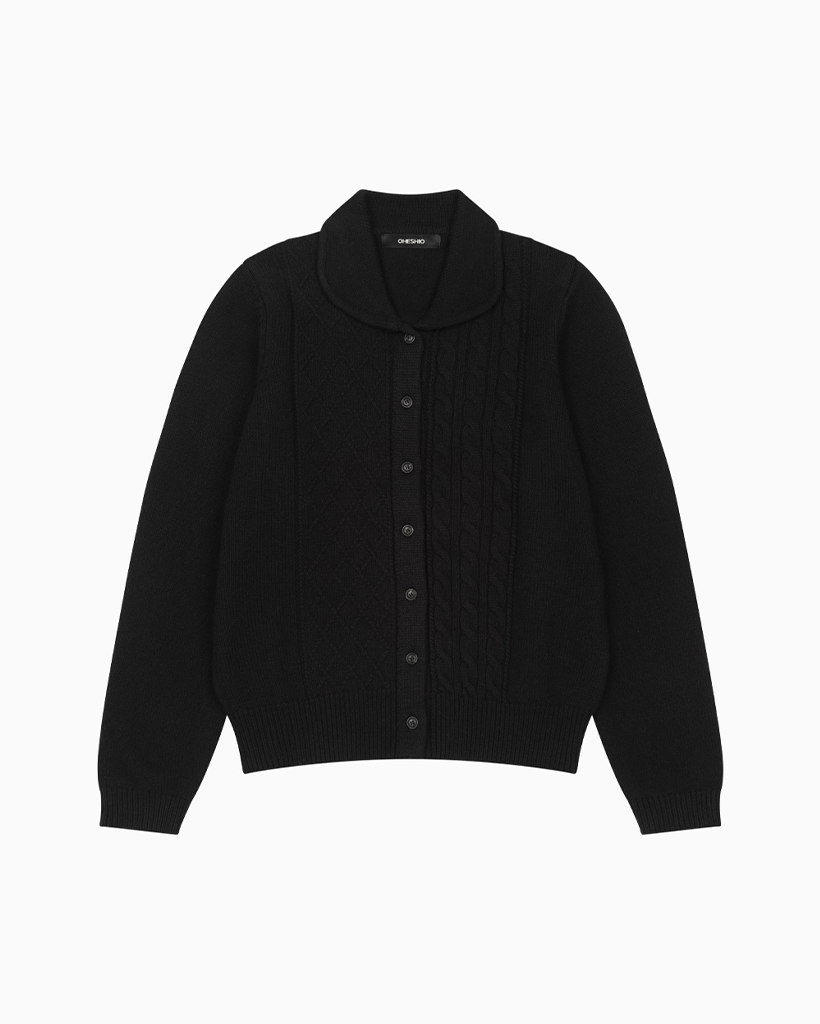 ROUND COLLAR JACQUARD CARDIGAN, BLACK | ファッション通販サイト NUGU
