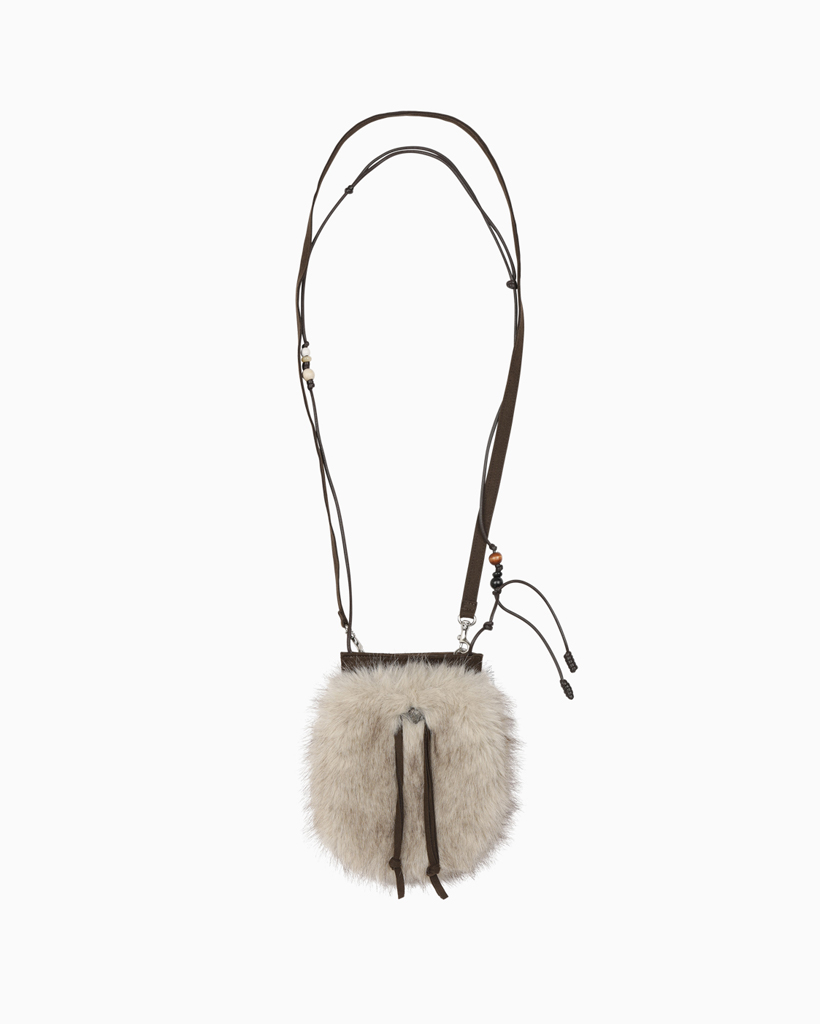 BEADS FUR MINI BAG, BEIGE