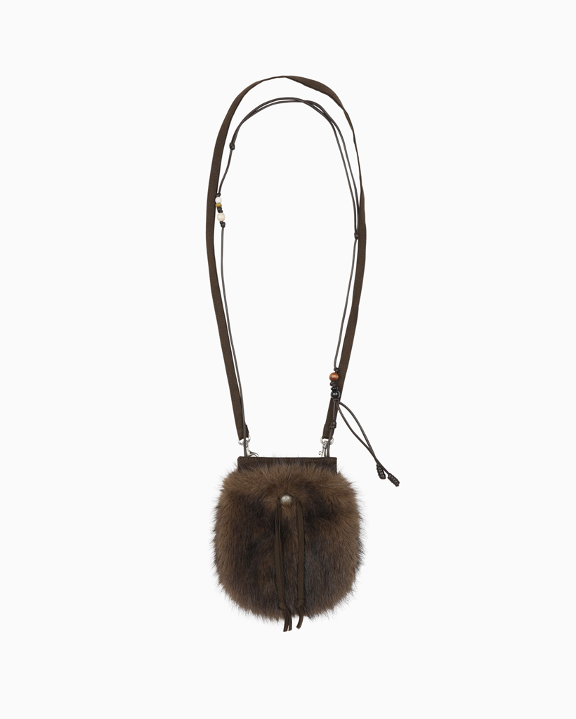 BEADS FUR MINI BAG, BROWN