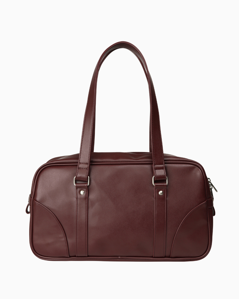 VINTAGE SQUARE LEATHER TOTE BAG, BURGUNDY | ファッション通販