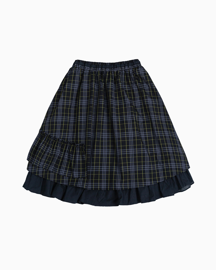 Influencer pick] CHECK FRILL MIDI SKIRT, NAVY | ファッション