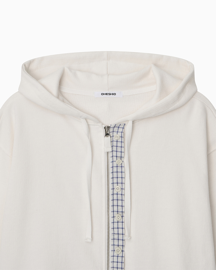 CHECK BUTTON DETAIL HOODED ZIP-UP, WHITE | ファッション通販サイト NUGU