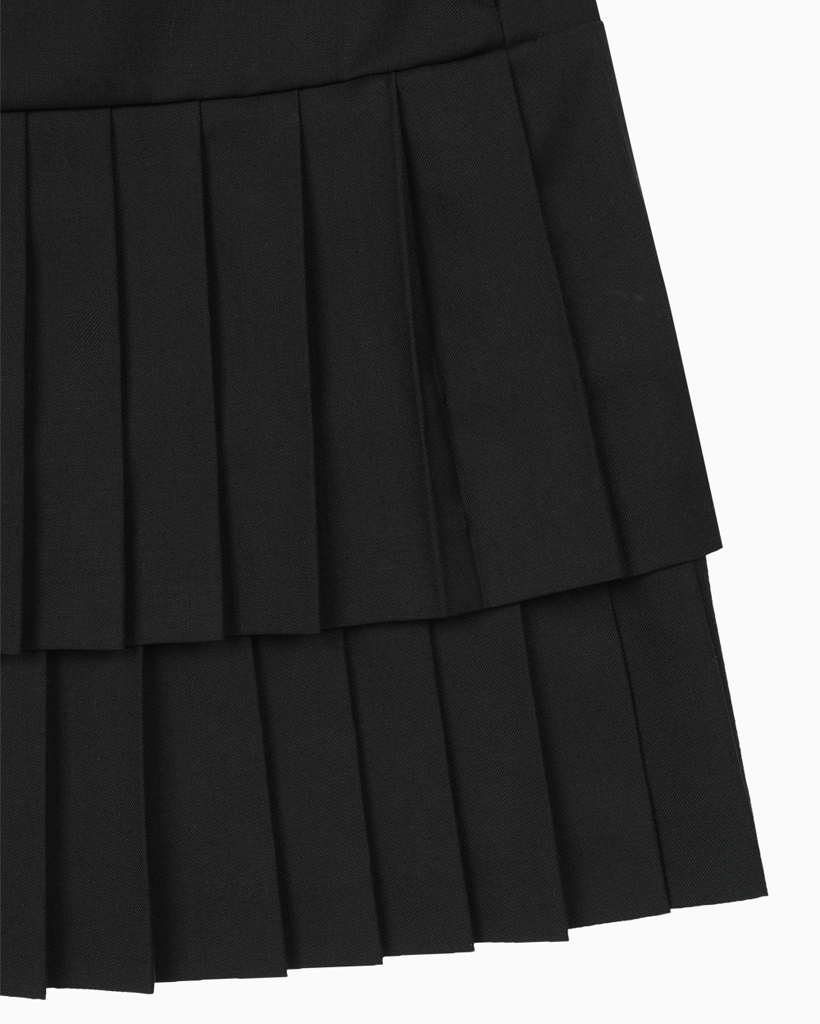 SIDE BUTTON DOUBLE PLEATED MINI SKIRT, BLACK | ファッション通販