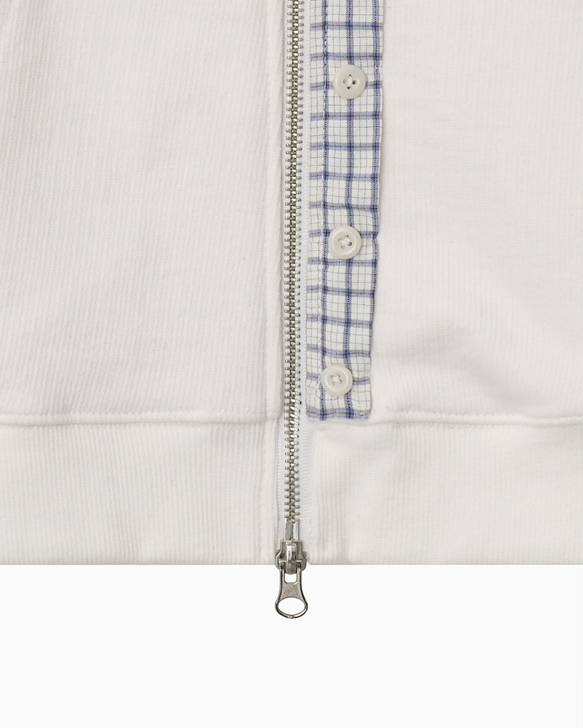 CHECK BUTTON DETAIL HOODED ZIP-UP, WHITE | ファッション通販サイト NUGU