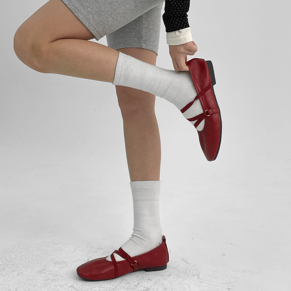 ヌハンウエストゴムメリージェーンフラットシューズ