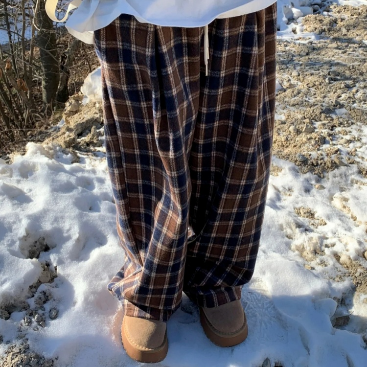 ワイドフリースチェックパンツ