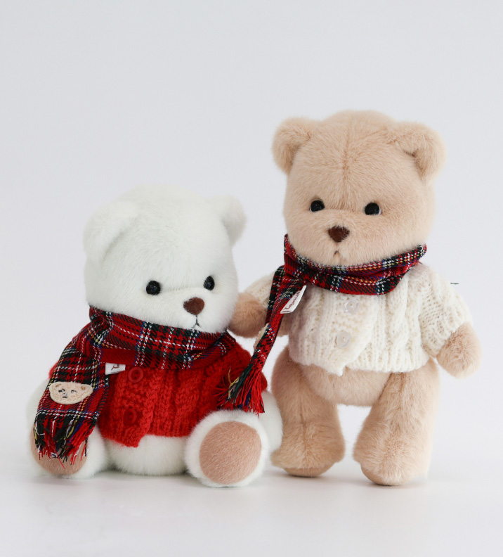 Lina Bear Accessory Knit + Check Muffler Set S