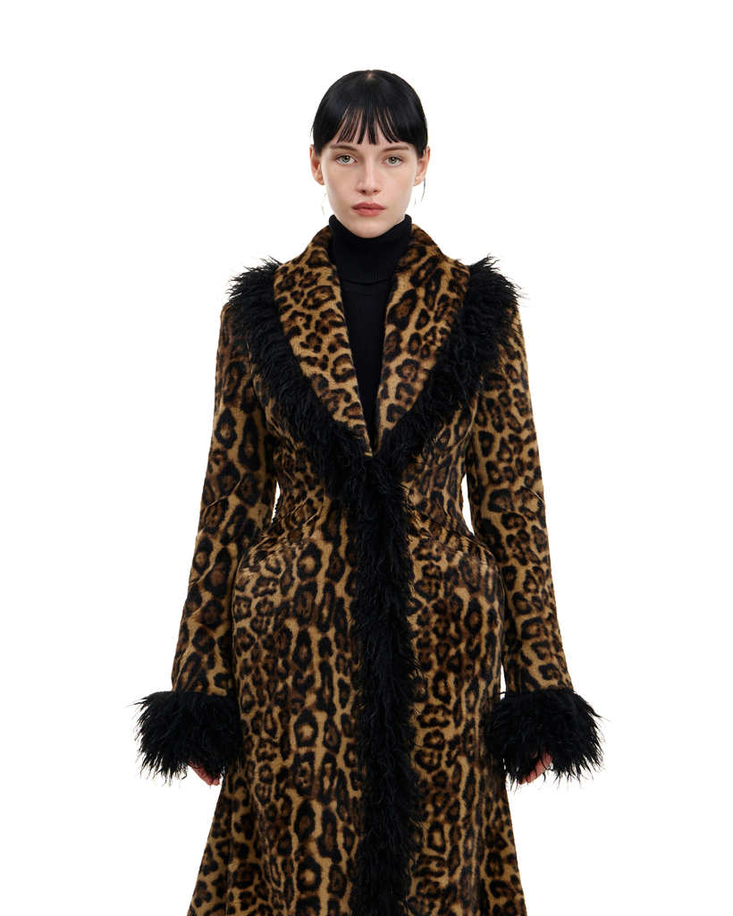 SCULPTED LEOPARD FAUX FUR COAT