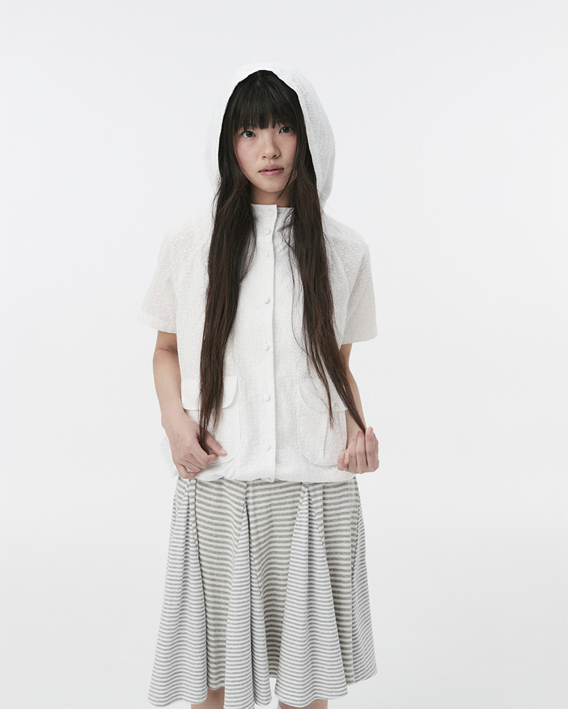 PUNCHING HOODED HALF JUMPER, WHITE