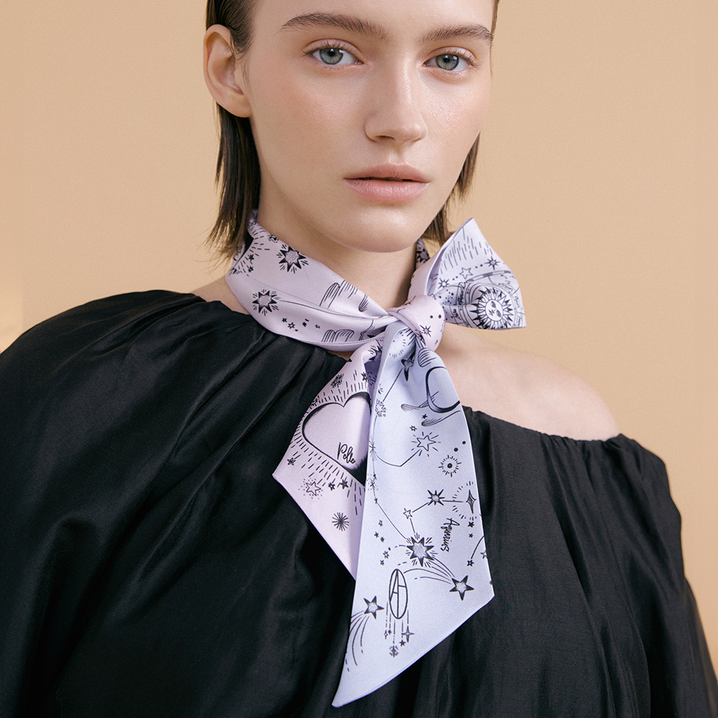 新品 TOUJOURS Scarf Le Jardin Long Twilly Silk Scarf - Charcoal/Ivory