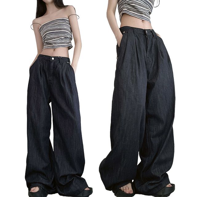 ウォッシングセミブーツカット裾スリットデニムパンツ