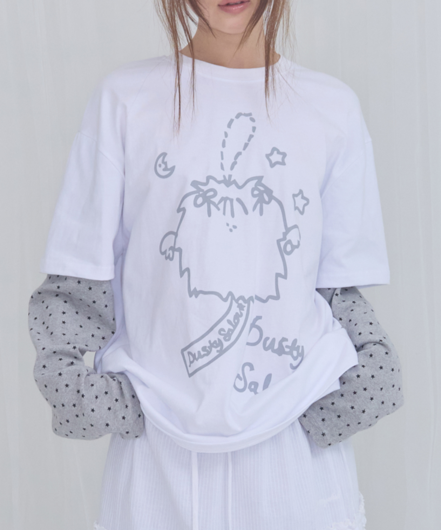 [FANCY X DUSTY] DUSTY CLUB LAYERED LONG SLEEVE (WHITE) F25NM1002