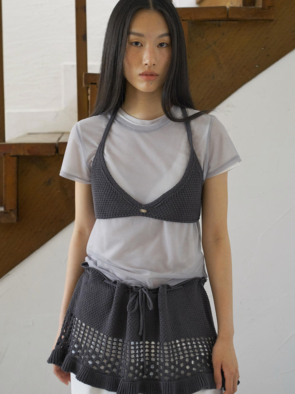 [ILLIGO] Striped color block ruffle one-piece dress /追跡付 MUSINSA | ILLIGO Striped color block ruffle one piece black