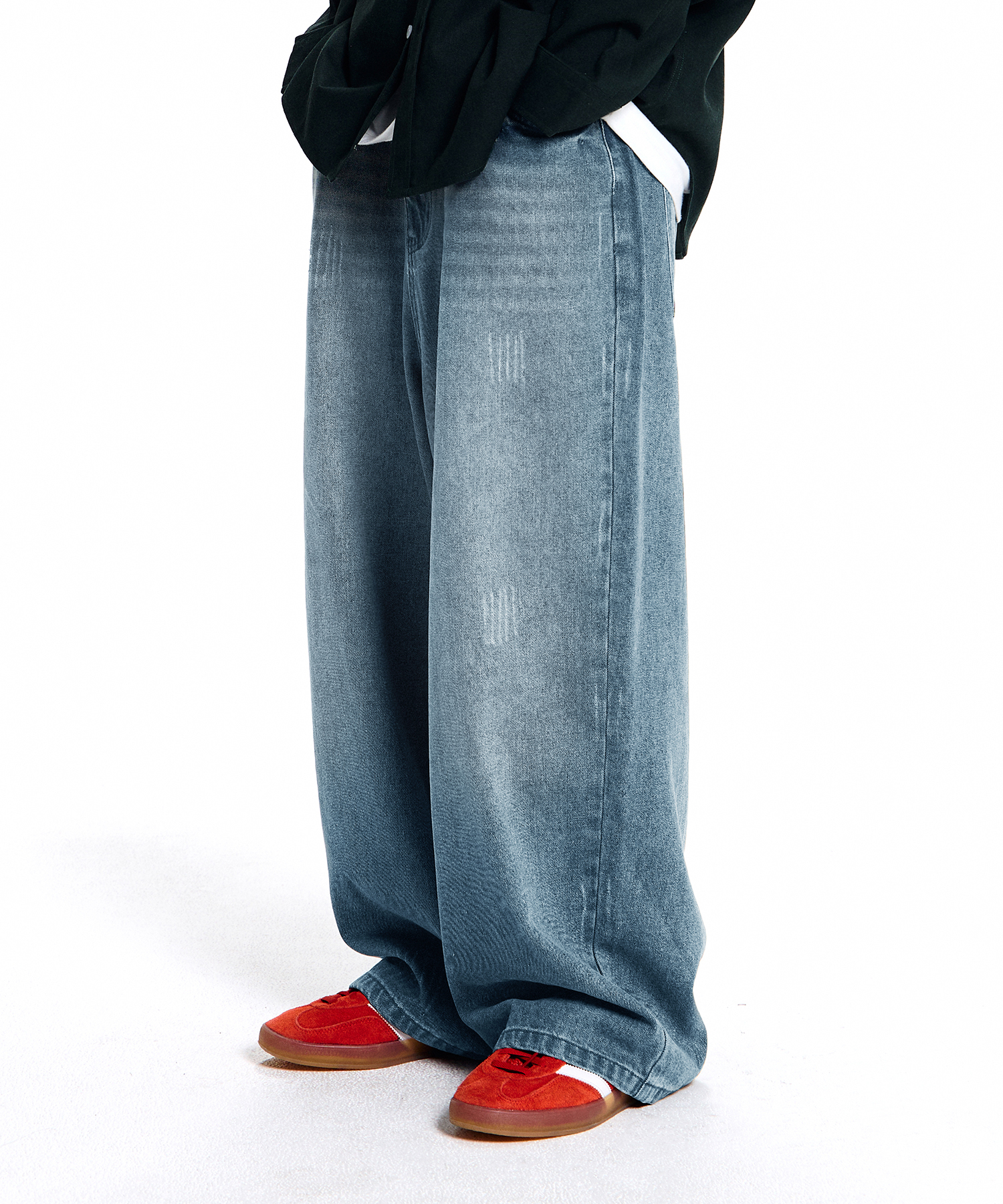 domingo washed wide denim pants - washed blue | ファッション