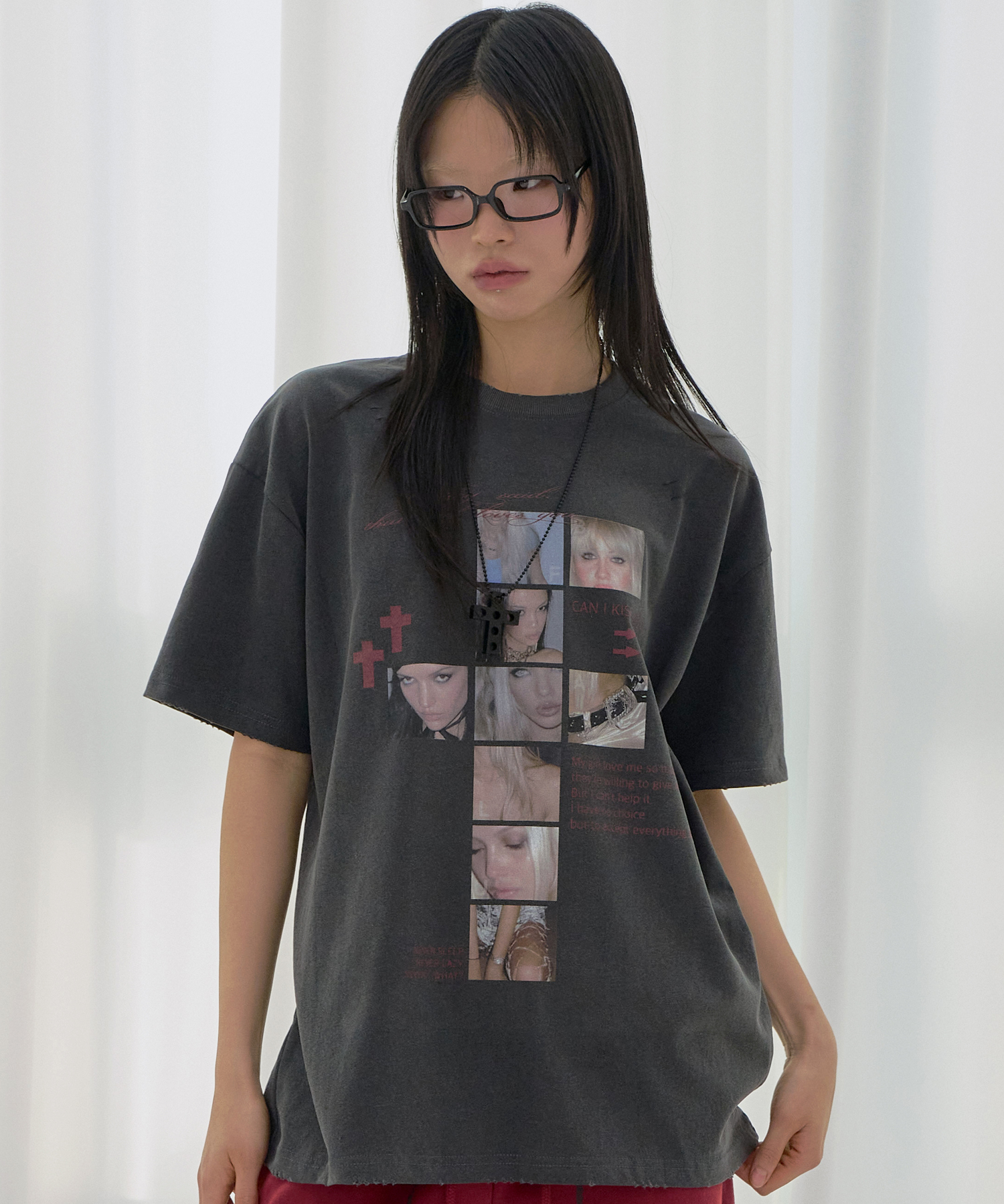 ダメージ半袖Tシャツ(チャコール)