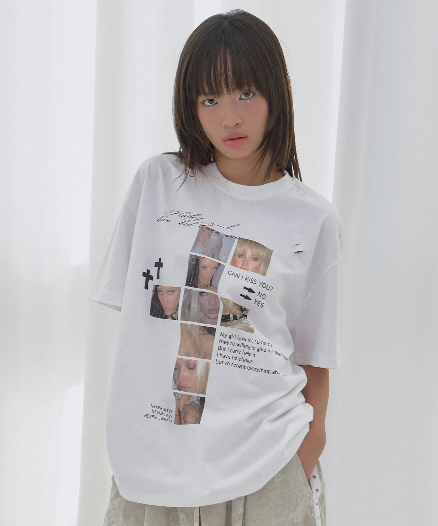 ダメージ半袖Tシャツ(ホワイト)