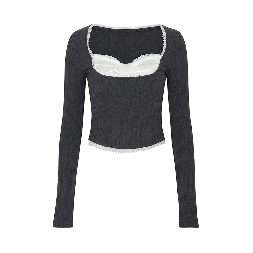 DAISY RIBBON TOP charcoal