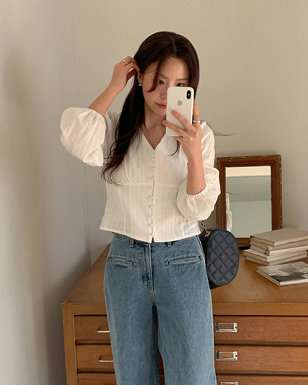 Vネックレースコットンブラウス