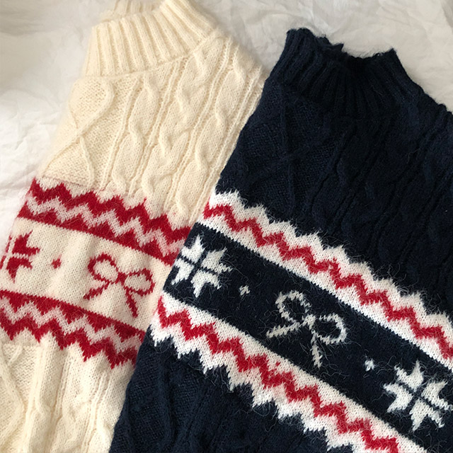 リボンノルディック柄ツイストニット | ファッション通販サイト NUGU