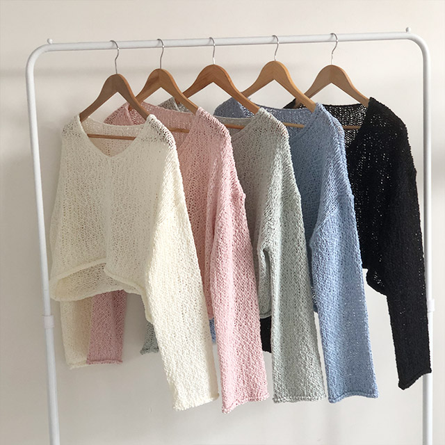 searoomlynn Bump YarnワイドVネックメッシュニット Bump YarnワイドVネックメッシュニット