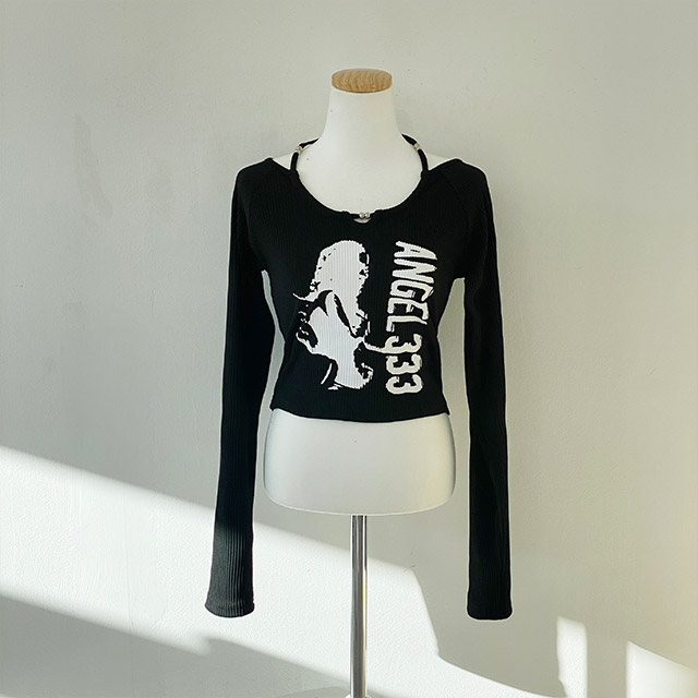 I ❤️ NY クロップド Tシャツ　黒 2color] ユニークホルターネッククロップドTシャツ