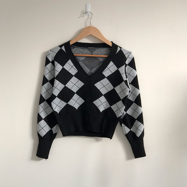 4color]アーガイルVネックカーディガン | ファッション通販サイト NUGU