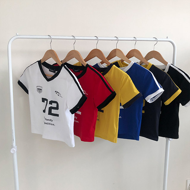 6color]y2kスポーティークロップドウエスタンバイカラーVネック
