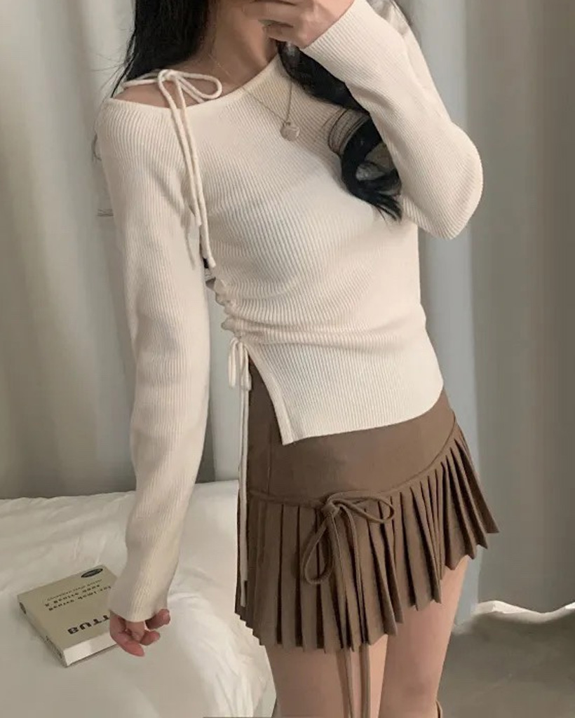Nodress NewJeans Lisa着用 スカート リボン ミニスカート パンツ型裏地] ハイプリーツリボンミニスカート-3color