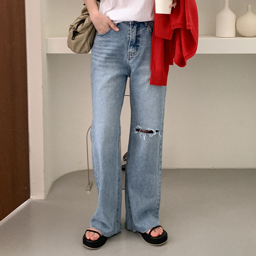 ダメージストレートデニムパンツ | ファッション通販サイト NUGU