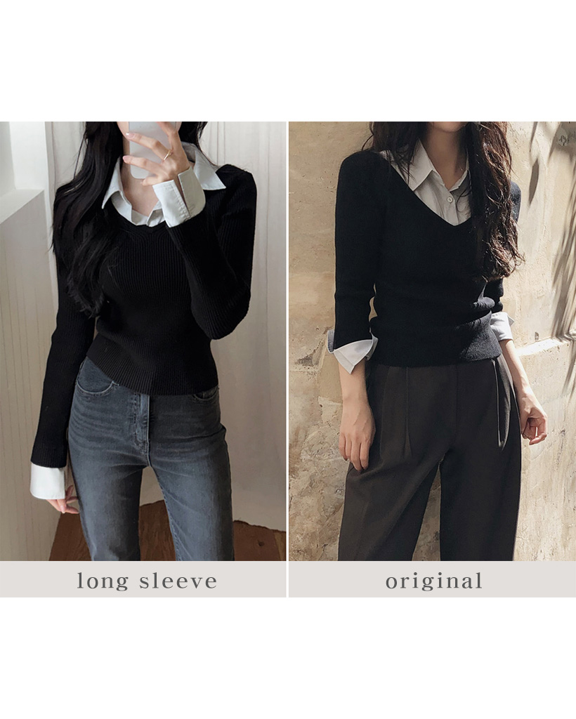韓国で大人気！シャツレイヤードニット / 4color | ファッション通販