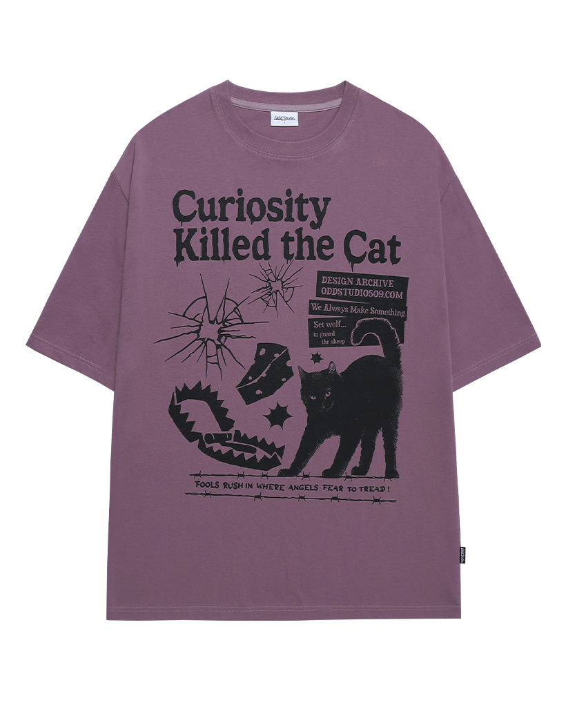 Kitchee Cat Graphic Oversized Fit T-Shirt - dusty purple