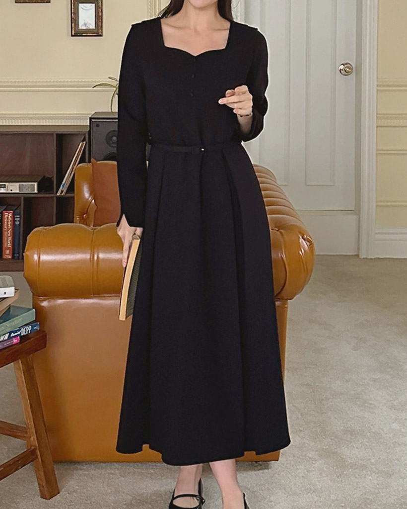 オケージョン】ベロアストラップハートネックロングドレスワンピース