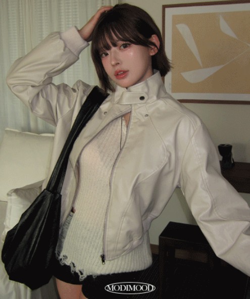 レザークロップドラインジャケット