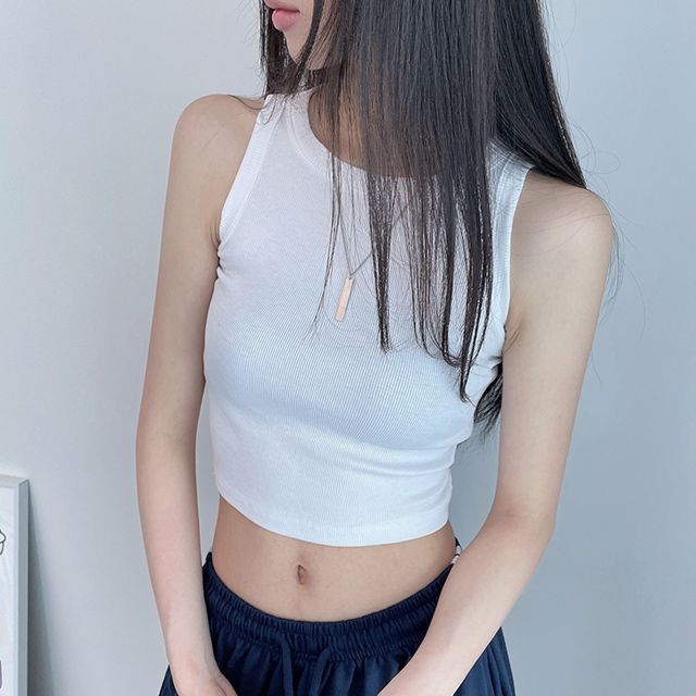 リブクロップドノースリーブトップ